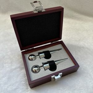 VINTAGE Bank of America Home Loans Metal Wine Stoppers Set of 2 in Hinged Box